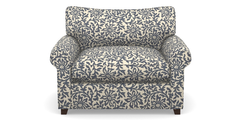 Product photograph of Waverley Sofa Bed Snuggler Sofa Bed In V A Brompton Collection - Floral Scroll - Midnight Blue from Sofas and Stuff Limited